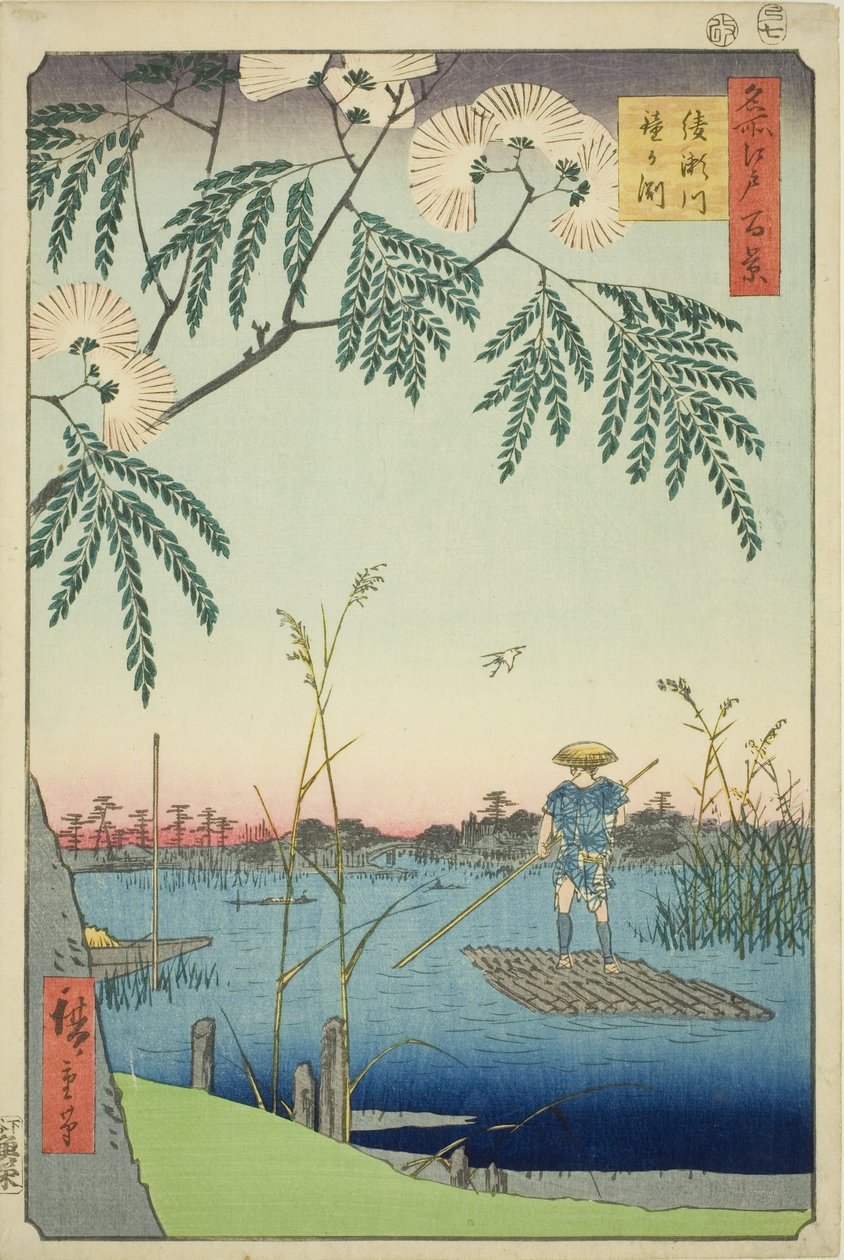 Reverend Ayase Plan d Kanegafuchi (Ayase River Kanegafuchi), från serien "Ridge for ridges d fa net s Views of Edo (One Hundred Famous Views of Edo)" av Utagawa Hiroshige