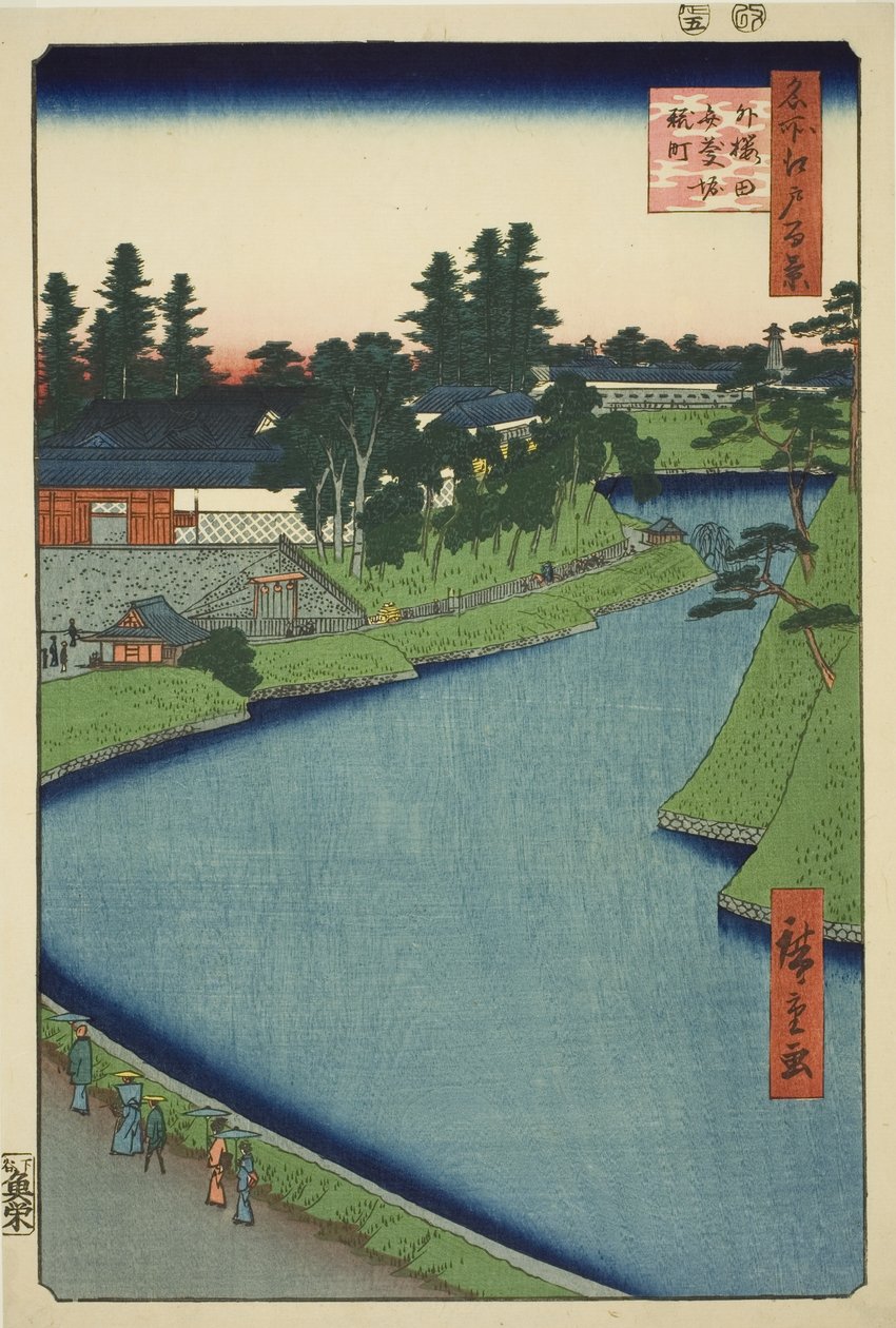 Benkei More från Soto-Sakurada och Koji-cho (Utanför Sakurada Benkei-bori Koji-cho), från serien "Ridge dre d Fa net s Views of Edo (One Hundred Famous Views of Edo)" av Utagawa Hiroshige