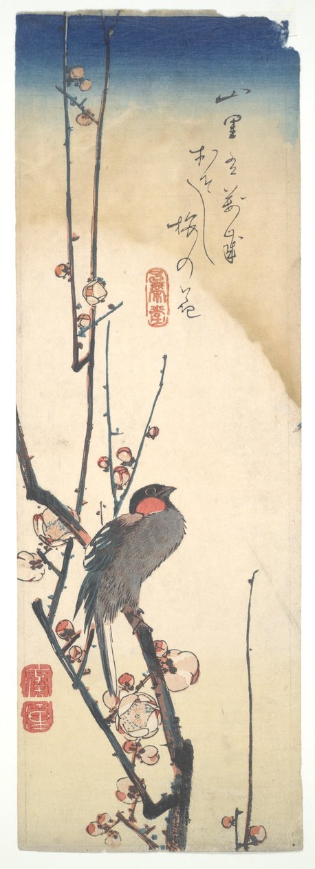 Fågel och plommonträd av Utagawa Hiroshige