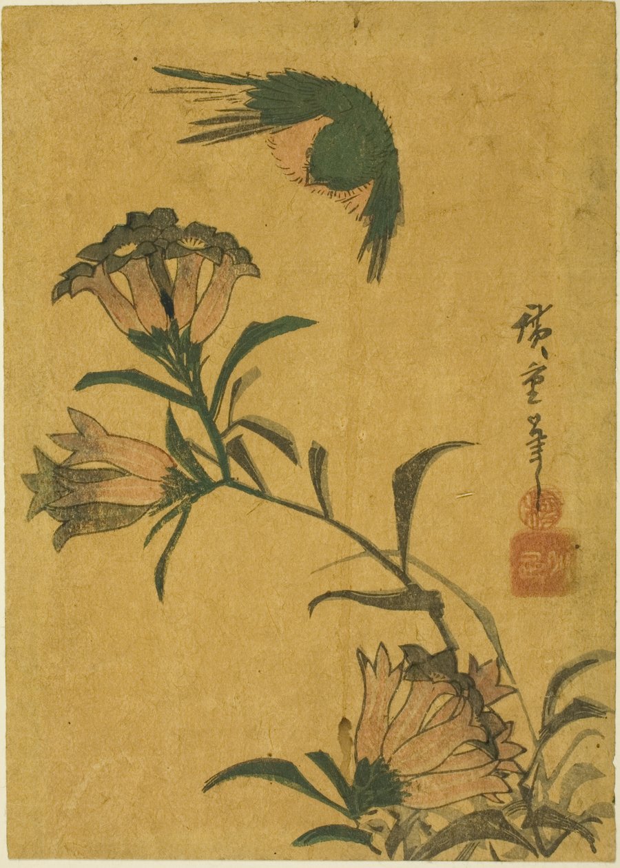 Fågel och gentiana av Utagawa Hiroshige