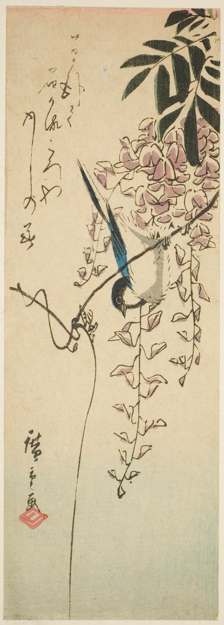 Fågel på blåregn av Utagawa Hiroshige