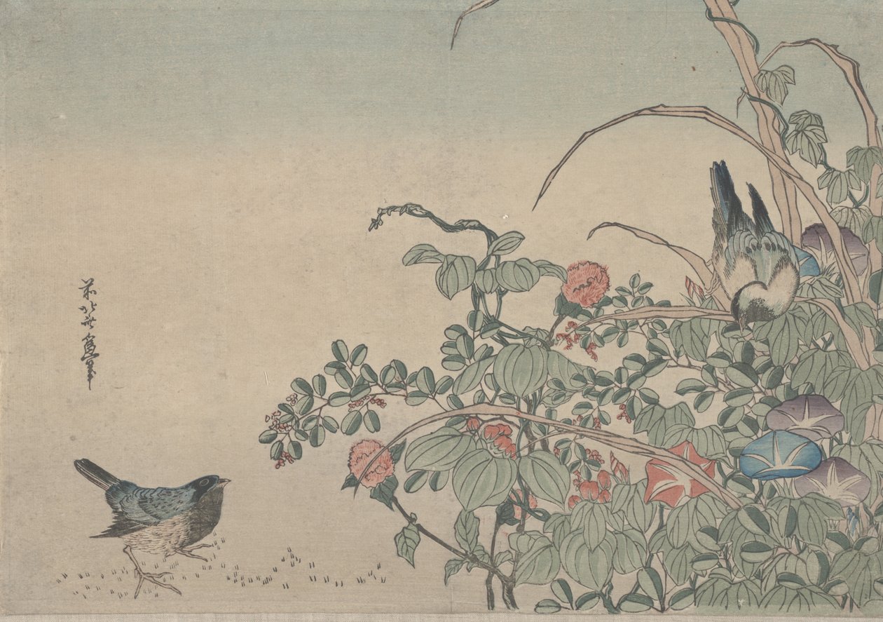 Bluebirds with Morning Glories och Lespedeza, c.1833 av Utagawa Hiroshige