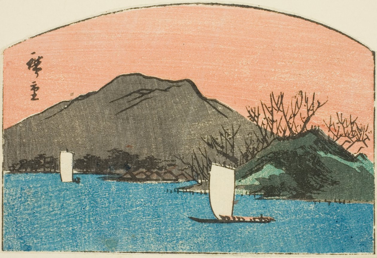 Båtar på sjön, avsnitt av ett namnlöst harimazetryck av Utagawa Hiroshige