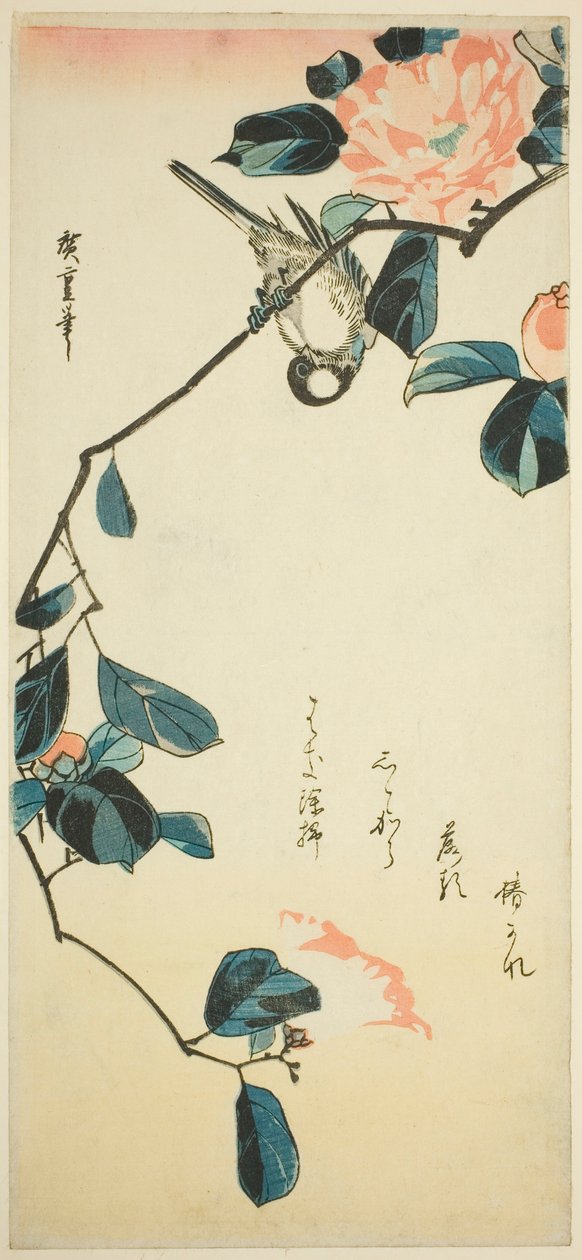 Domherre på kameliagren av Utagawa Hiroshige