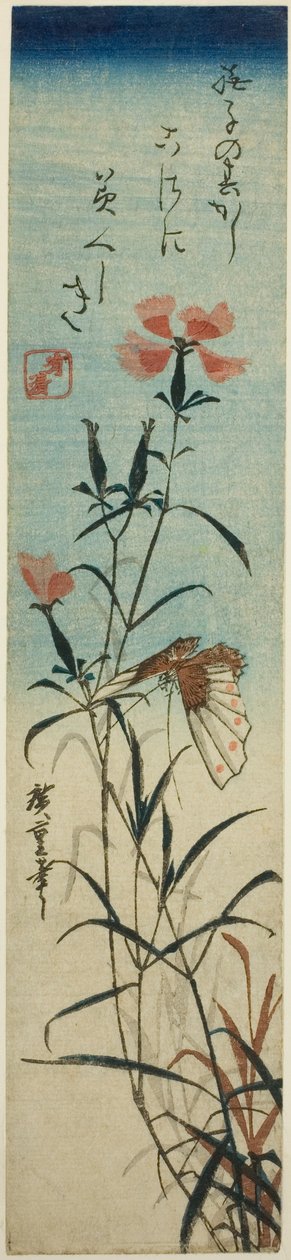 Fjäril och rosa av Utagawa Hiroshige