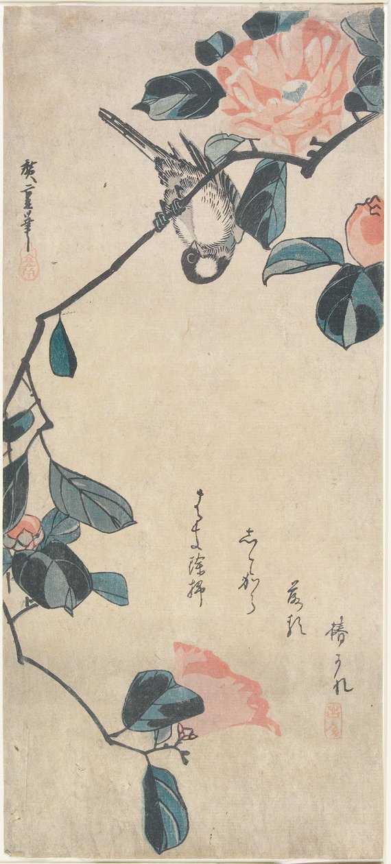 Kamelia och dompap av Utagawa Hiroshige