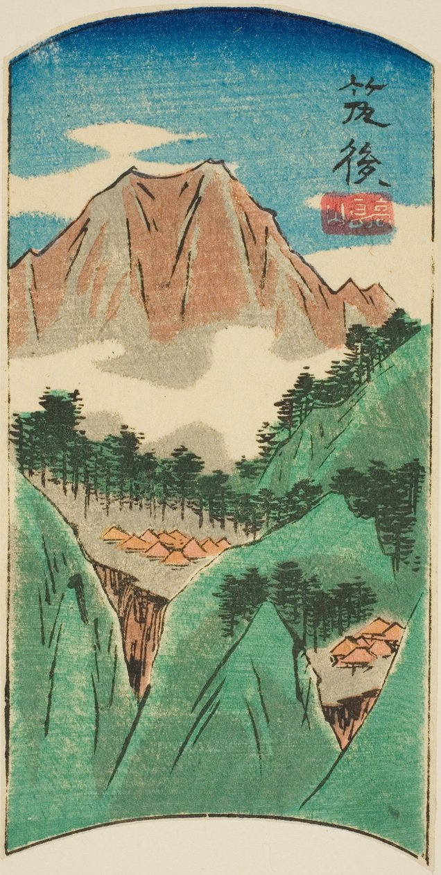 Chikugo, sektion av ark nr. 17 från serien "Utklippta bilder av provinserna (Kunizukushi harimaze zue)" av Utagawa Hiroshige