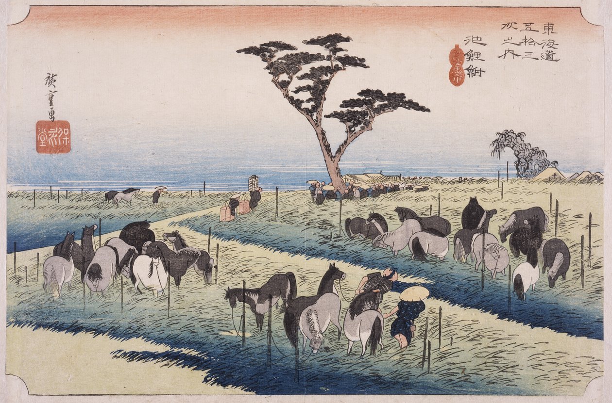 Chiryū: hästmarknad under försommaren av Utagawa Hiroshige