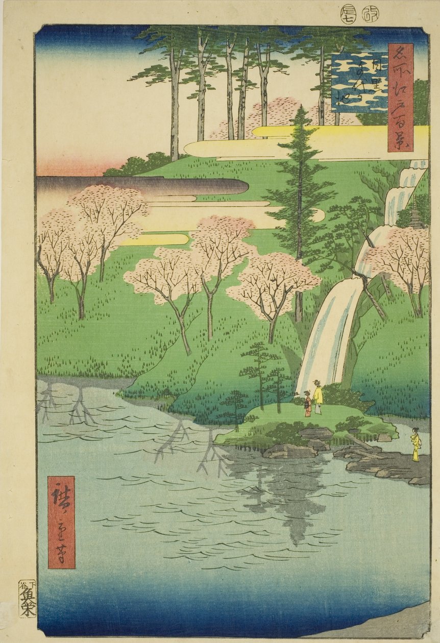 Chiyogaike damm, Meguro (Meguro Chiyogaike), från serien "one funded fathers of meisho edo hyakkei" av Utagawa Hiroshige