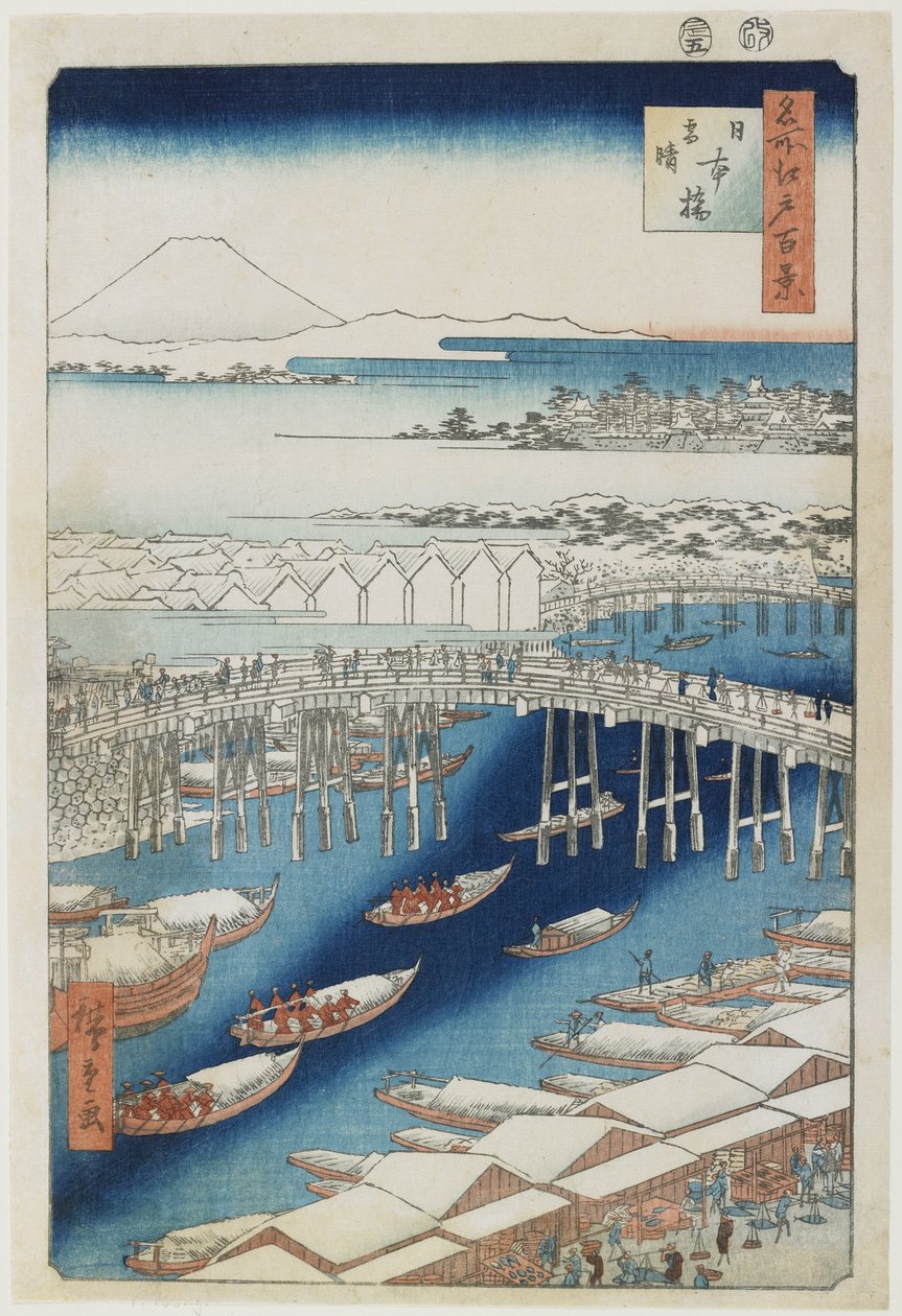 Klart väder efter snö, Nihonbashi Bridge, maj 1856 av Utagawa Hiroshige