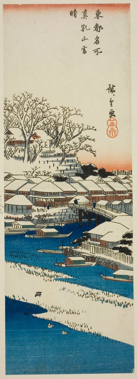 Klart väder efter snö vid Matsuchi Hill (Matsuchiyama no yukibare), från serien "Famous Views of the Eastern Capital (Toto meisho)" av Utagawa Hiroshige