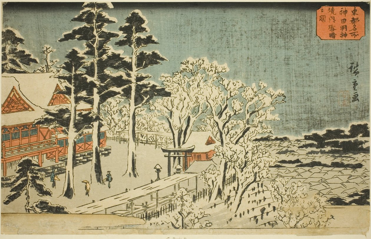 Klart väder efter snöfall i området kring Kanda Myojin-helgedomen (Kanda Myojin keidai yukibare no zu), från serien "Famous Places in the Eastern Capital (Toto meisho)" av Utagawa Hiroshige