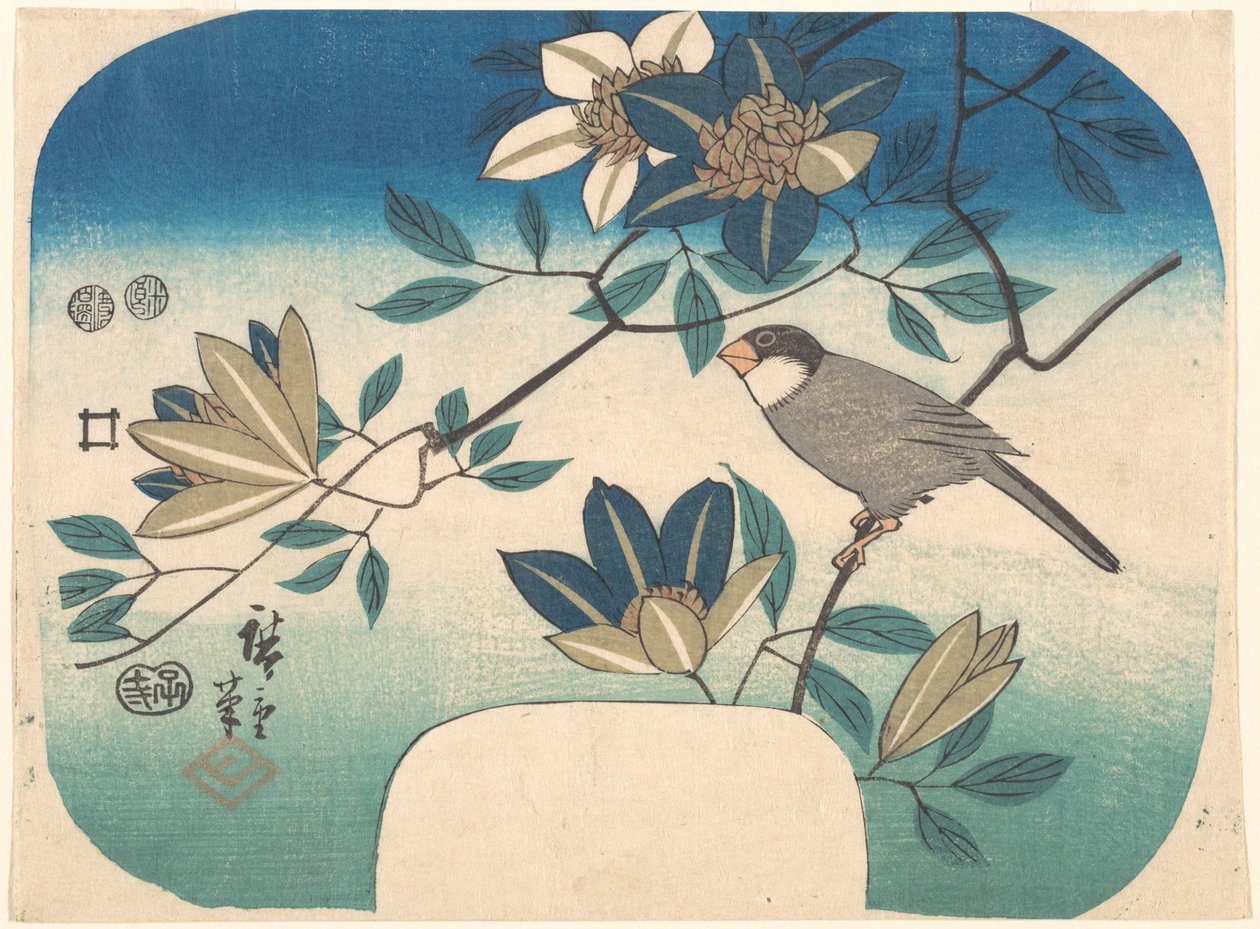 Klematis och fågel av Utagawa Hiroshige