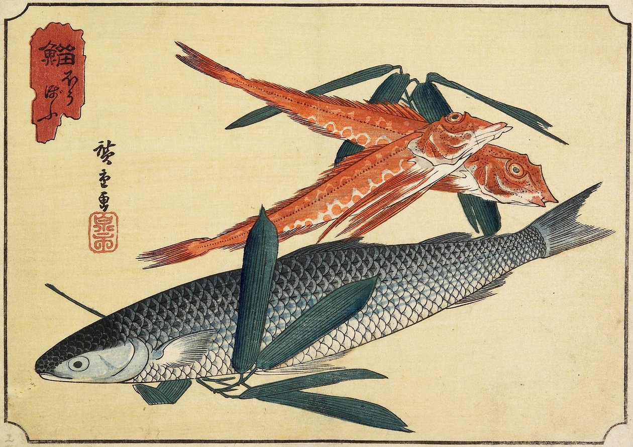 Torsk och Gurnard, tidigt 1800-tal av Utagawa Hiroshige