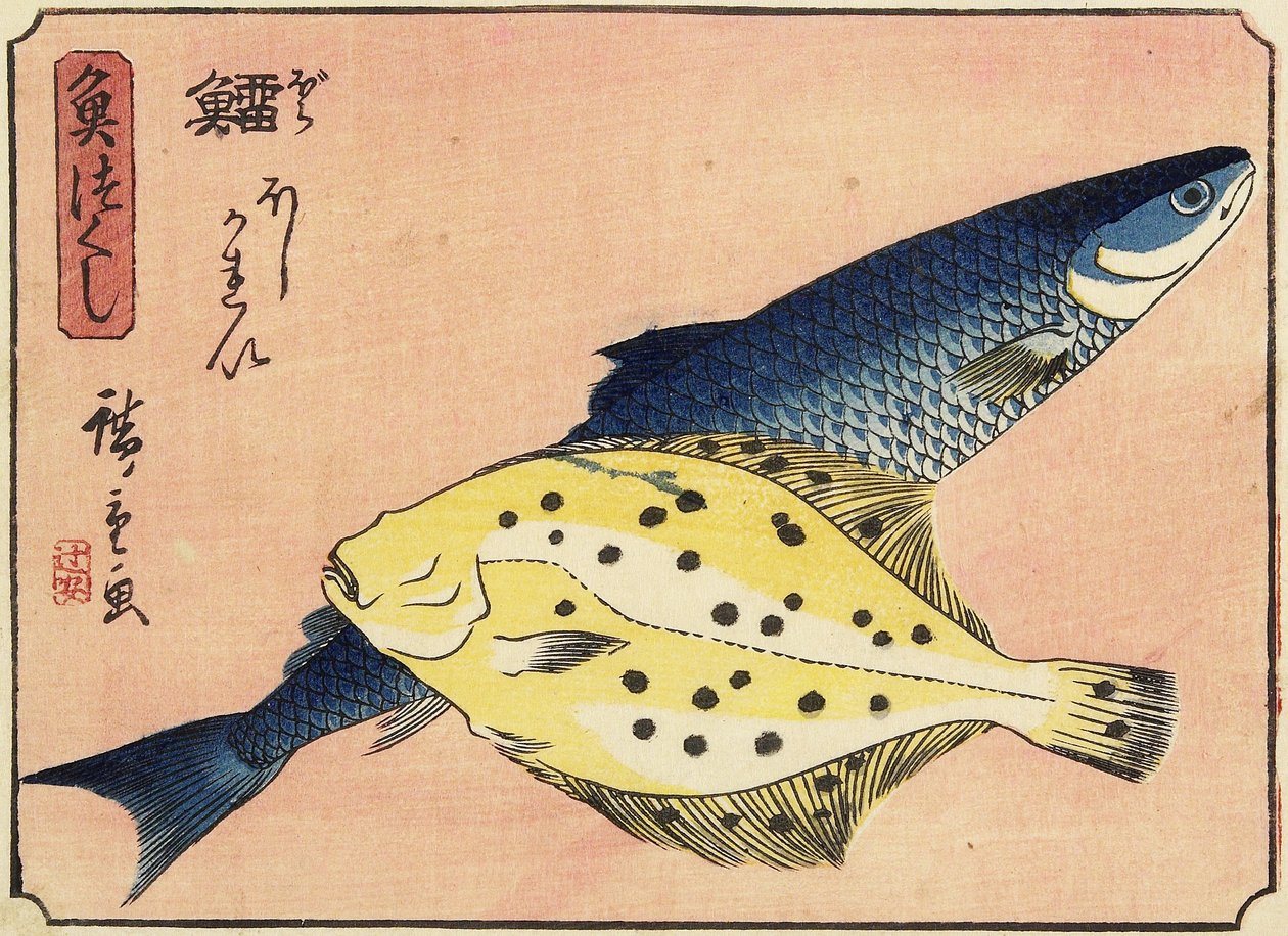 Torsk och hälleflundra, 1830-1844 av Utagawa Hiroshige
