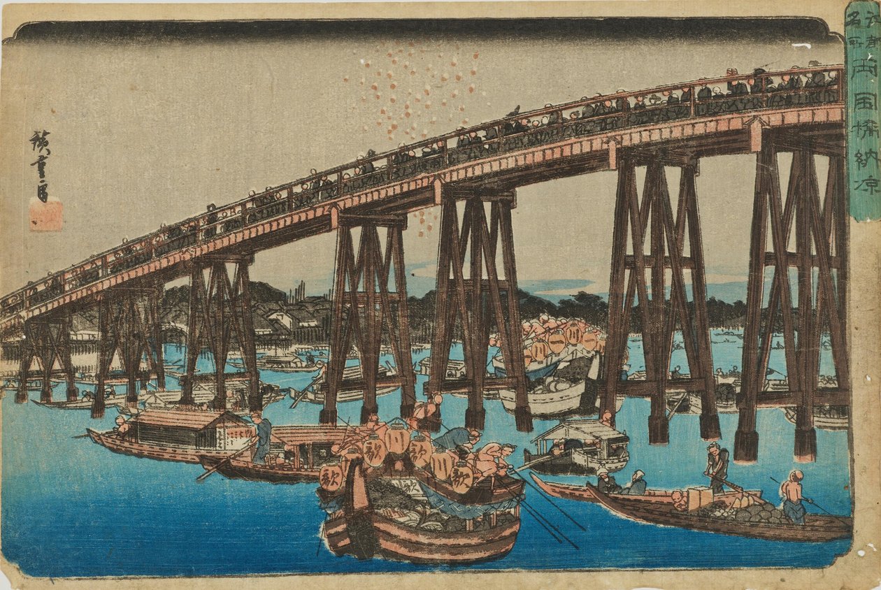 "Svalka vid Ryōgoku" ur serien "Berömda platser i Edo" av Utagawa Hiroshige