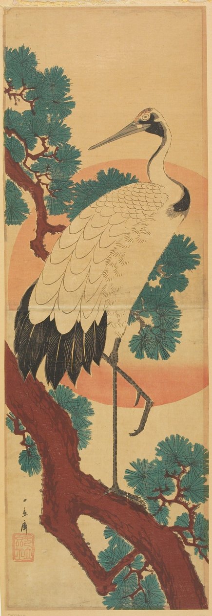 Kranich, Kiefer und Sonne av Utagawa Hiroshige
