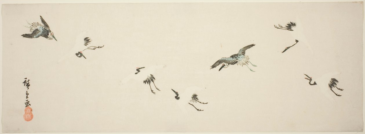 Kranar under flygning av Utagawa Hiroshige