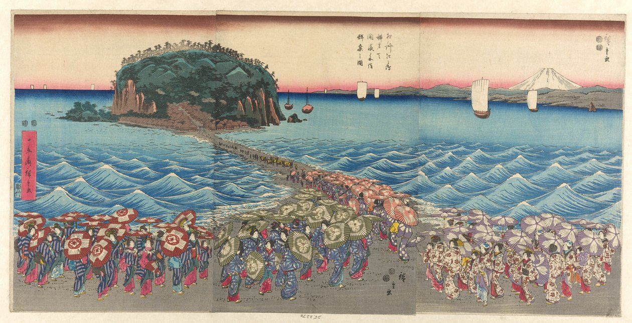Folkmassa Viz Ching Benzaiten Shline på Enoshima Kazusa Sagami P Lovinse av Utagawa Hiroshige