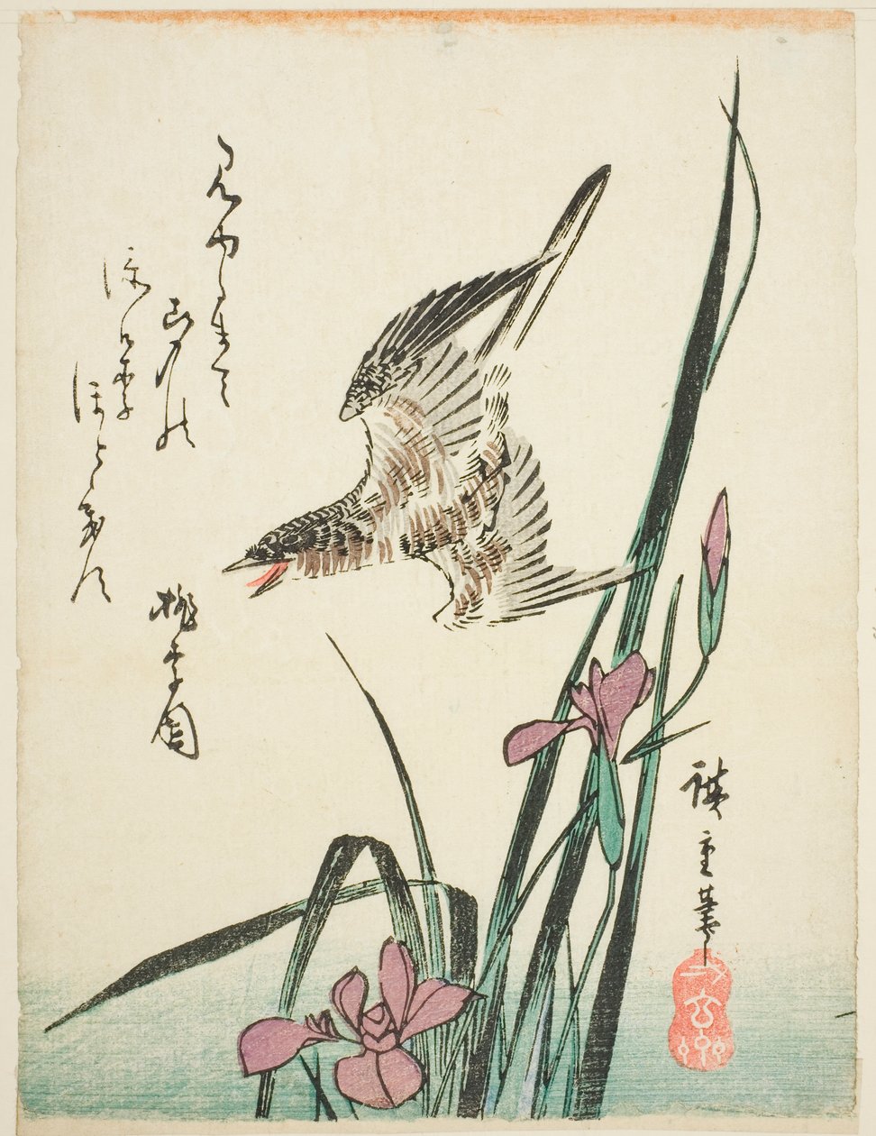 Göken flyger över iris av Utagawa Hiroshige