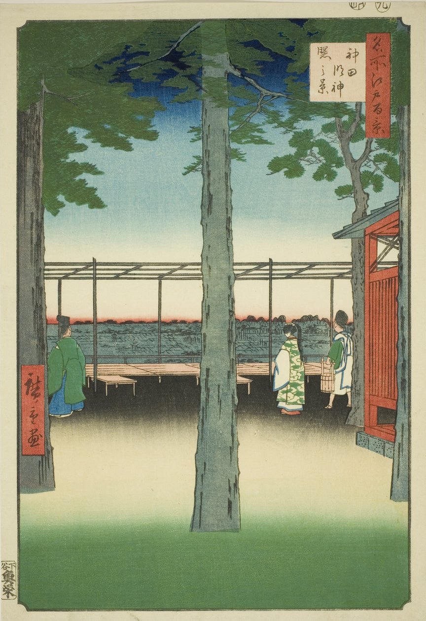 Gryning vid tuggade Myojin Shline (Kanda Myojin Akebono-system), från seriens ``Ridge dre d fa s views of Edo (One Hundred Famous Views of Edo)