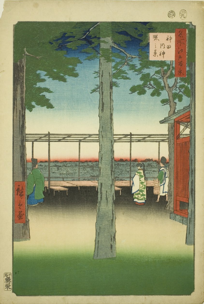 Gryning vid tuggade Myojin Shline (Kanda Myojin Akebono-system), från seriens ``Ridge dre d fa s views of Edo (One Hundred Famous Views of Edo)