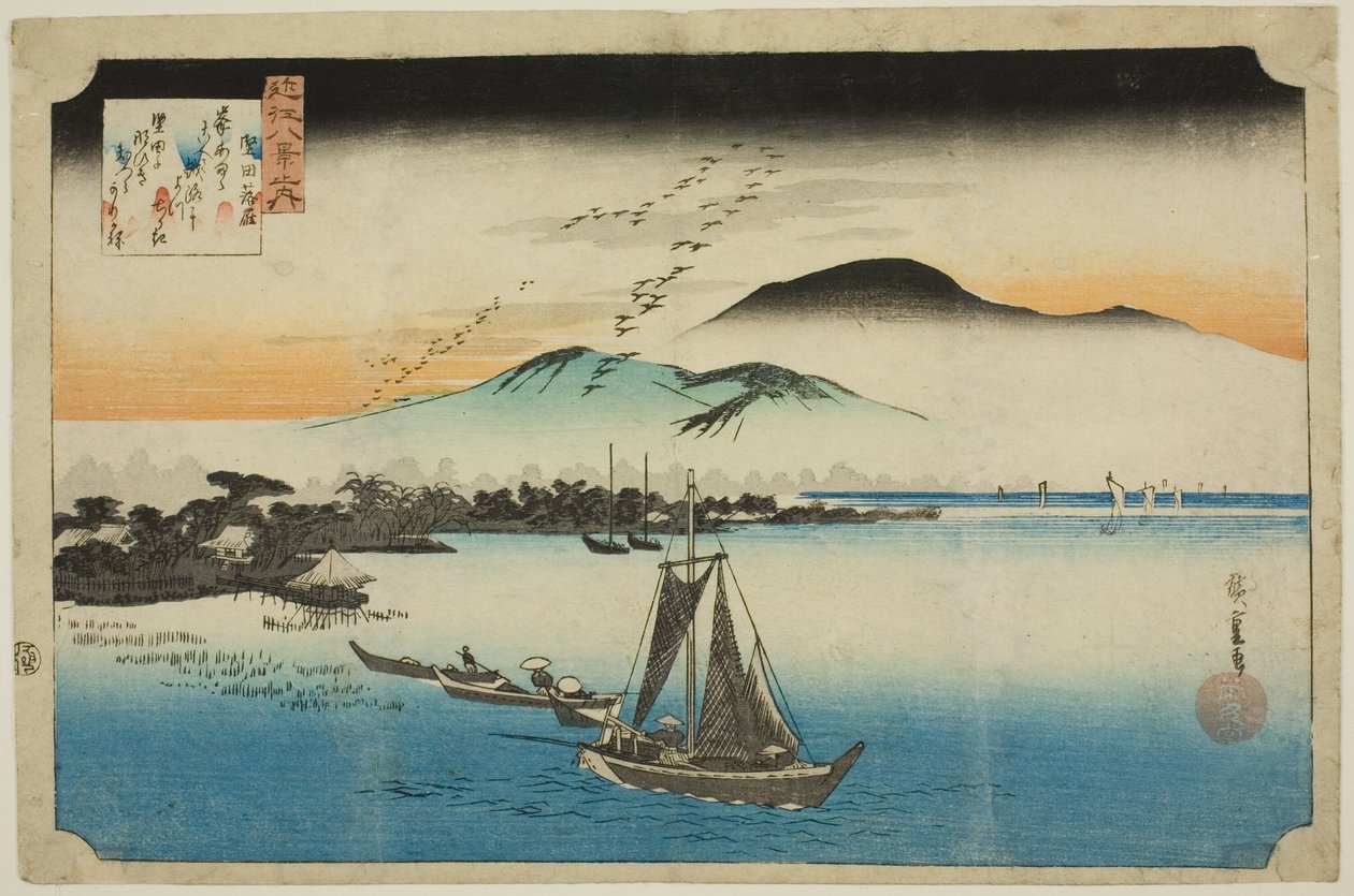 Framför frontlinjen (Rakugan Katata), från seriens "Eight views of the eight views" av Utagawa Hiroshige