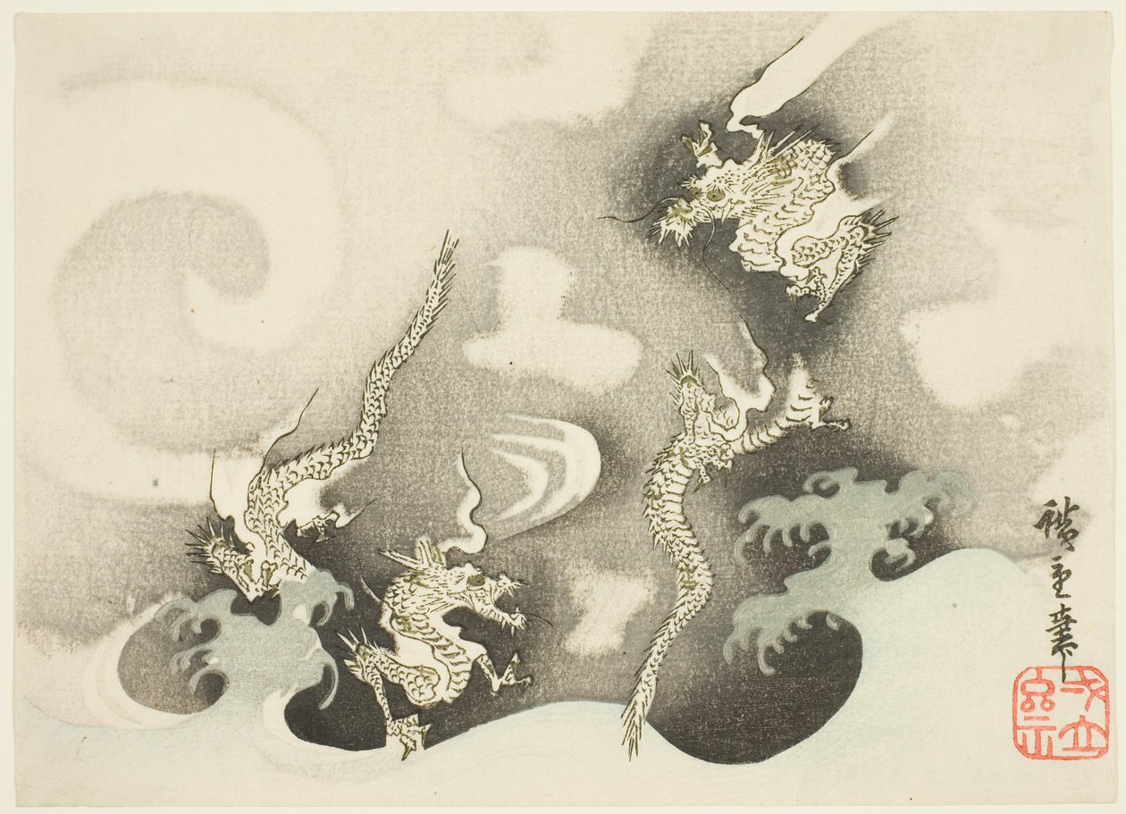 Drakar bland moln av Utagawa Hiroshige