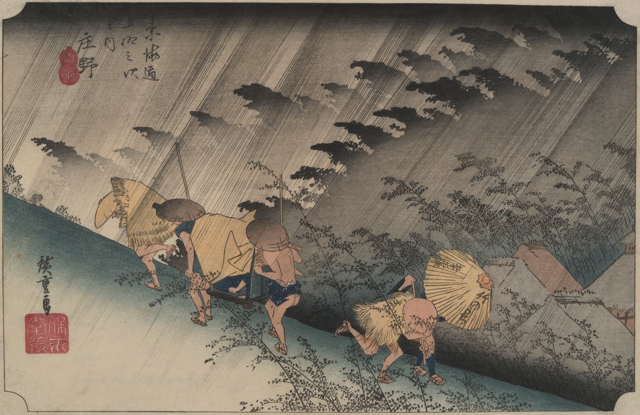 Driving Rain at Shono, från serien Fifty-three Stations of the Tokaido av Utagawa Hiroshige