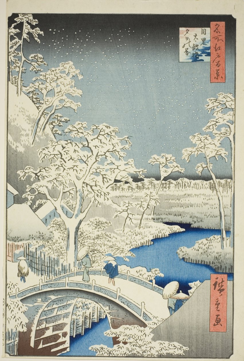 Meguro (Meguro Taiko Bridge, Yuino Hill), från serien av åsen, från Edo (One Hundred Famous Views of Edo) " av Utagawa Hiroshige