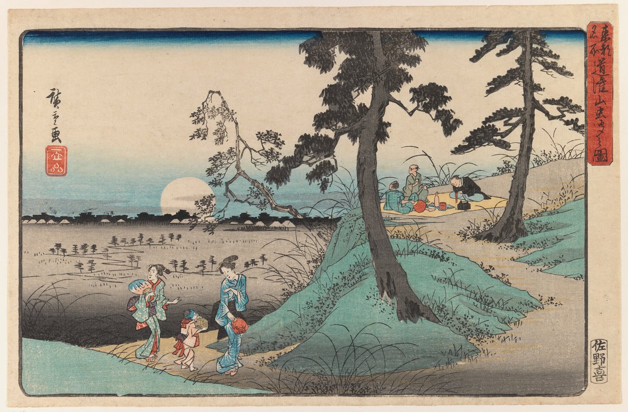 Njuter av insekten på Dokanzana i Moon Night, från View of Edo-serien (träblock i färg) av Utagawa Hiroshige