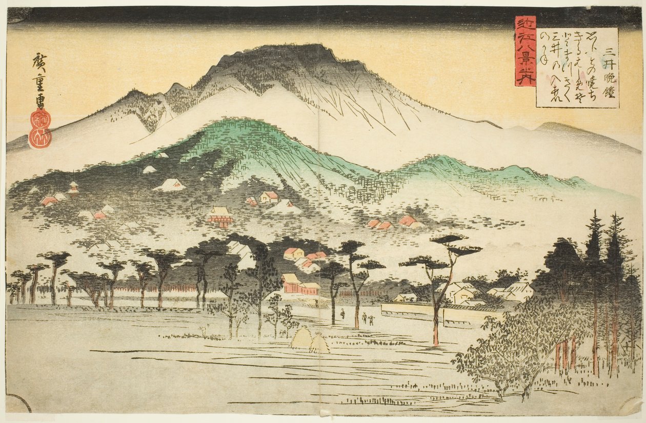 Evening Bell at Mii Temple (Mii bansho), från serien "Eight Views of Omi (Omi hakkei no uchi)" av Utagawa Hiroshige