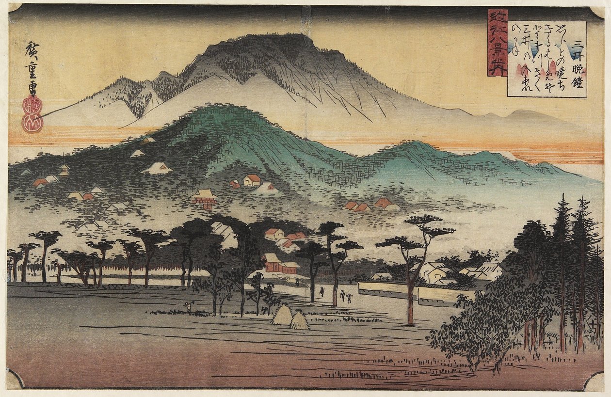 Aftonklockor vid Miidera-templet, ca. 1834 av Utagawa Hiroshige
