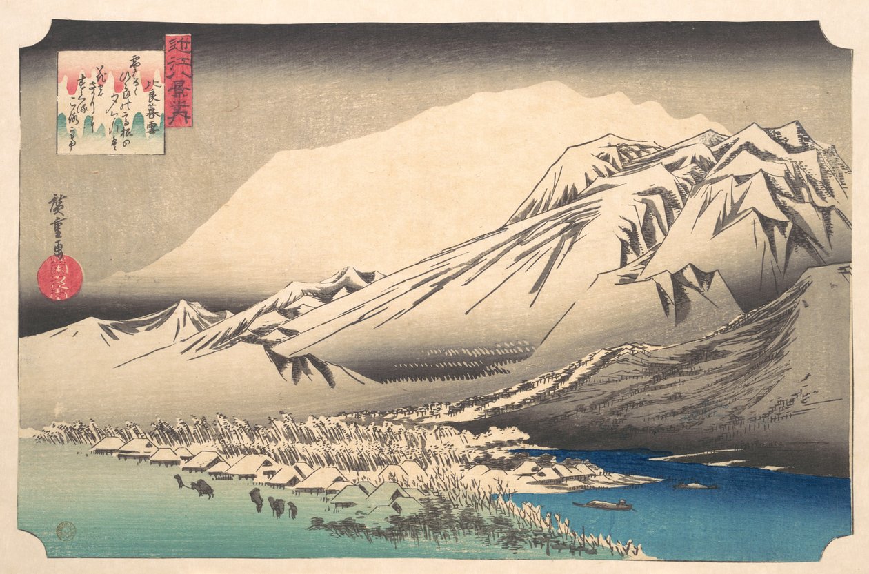 Kvällssnö på Hira, Biwasjön av Utagawa Hiroshige