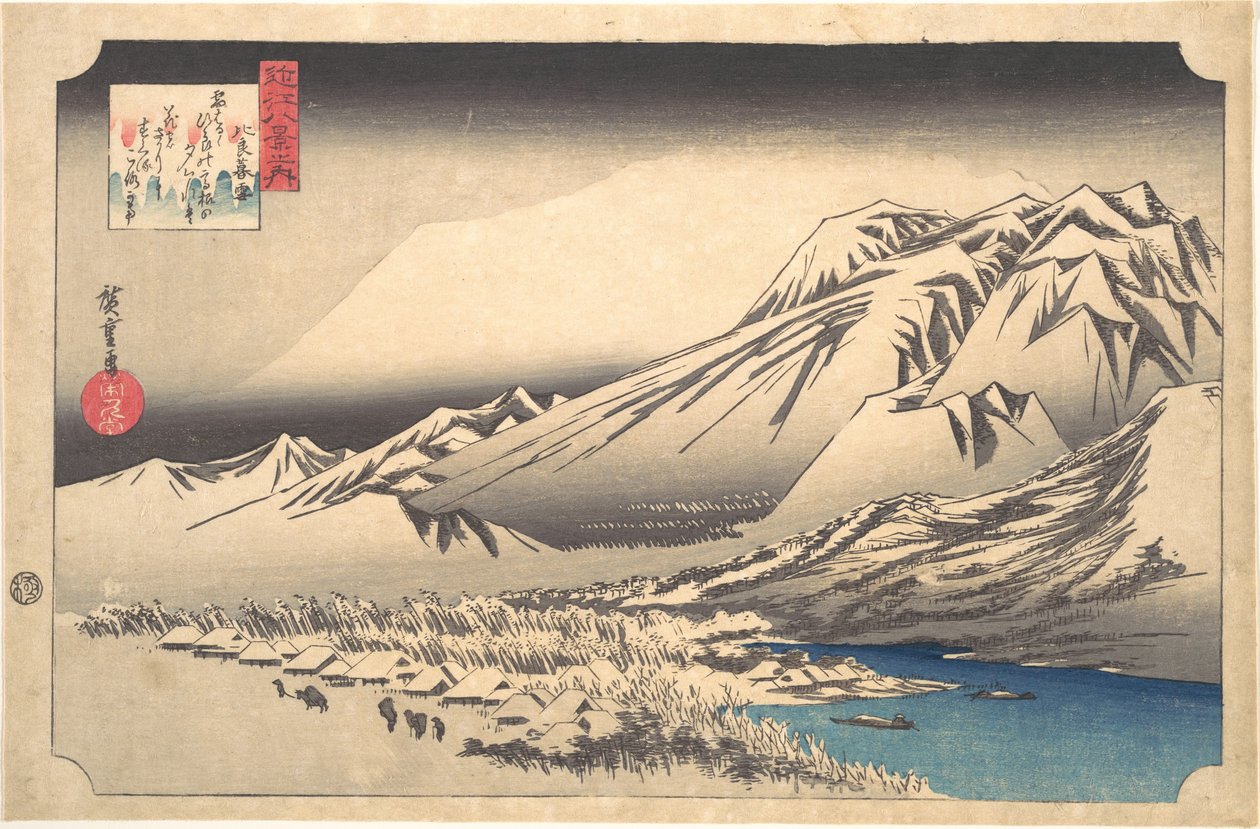 Kvällssnö på berget Hira av Utagawa Hiroshige