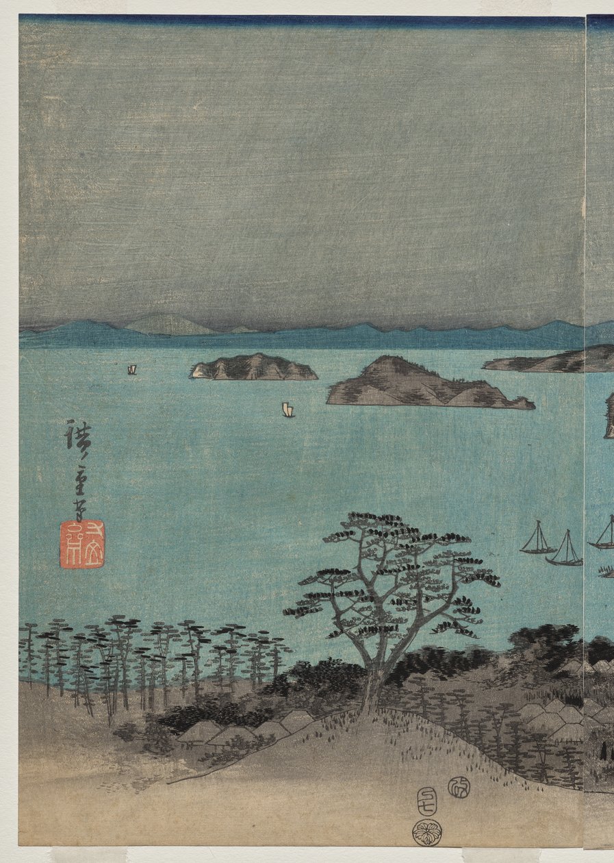 Kvällsvy över de åtta kända platserna nära Kanazawa under fullmåne i Musashi-provinsen av Utagawa Hiroshige