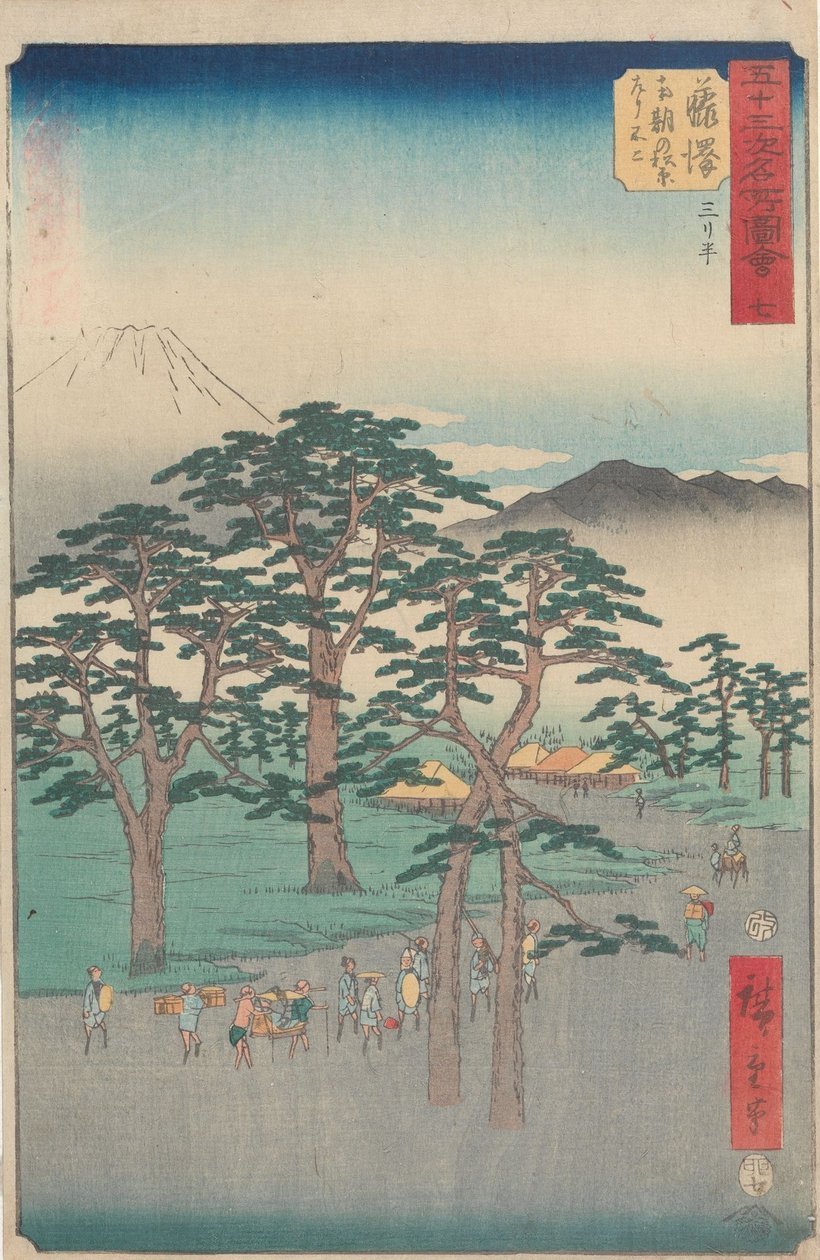 Kända sevärdheter längs de femtiotre stationerna av Utagawa Hiroshige