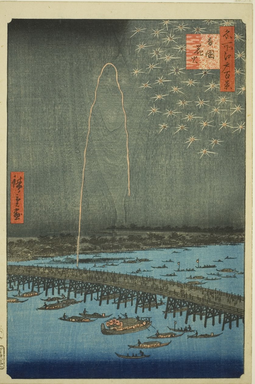 Filet rks at Rokoku (Rokoku Fireworks), från seriens ``Ridge d re d f s views of Edo (Etthundra berömda vyer av Edo)