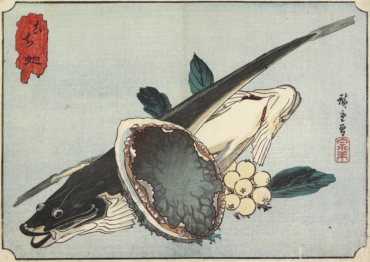 Flathead och Abalone, tidigt 1800-tal av Utagawa Hiroshige