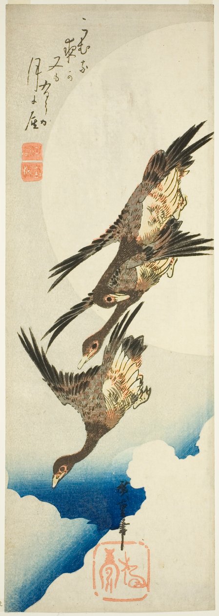 Flygande gäss och fullmåne av Utagawa Hiroshige
