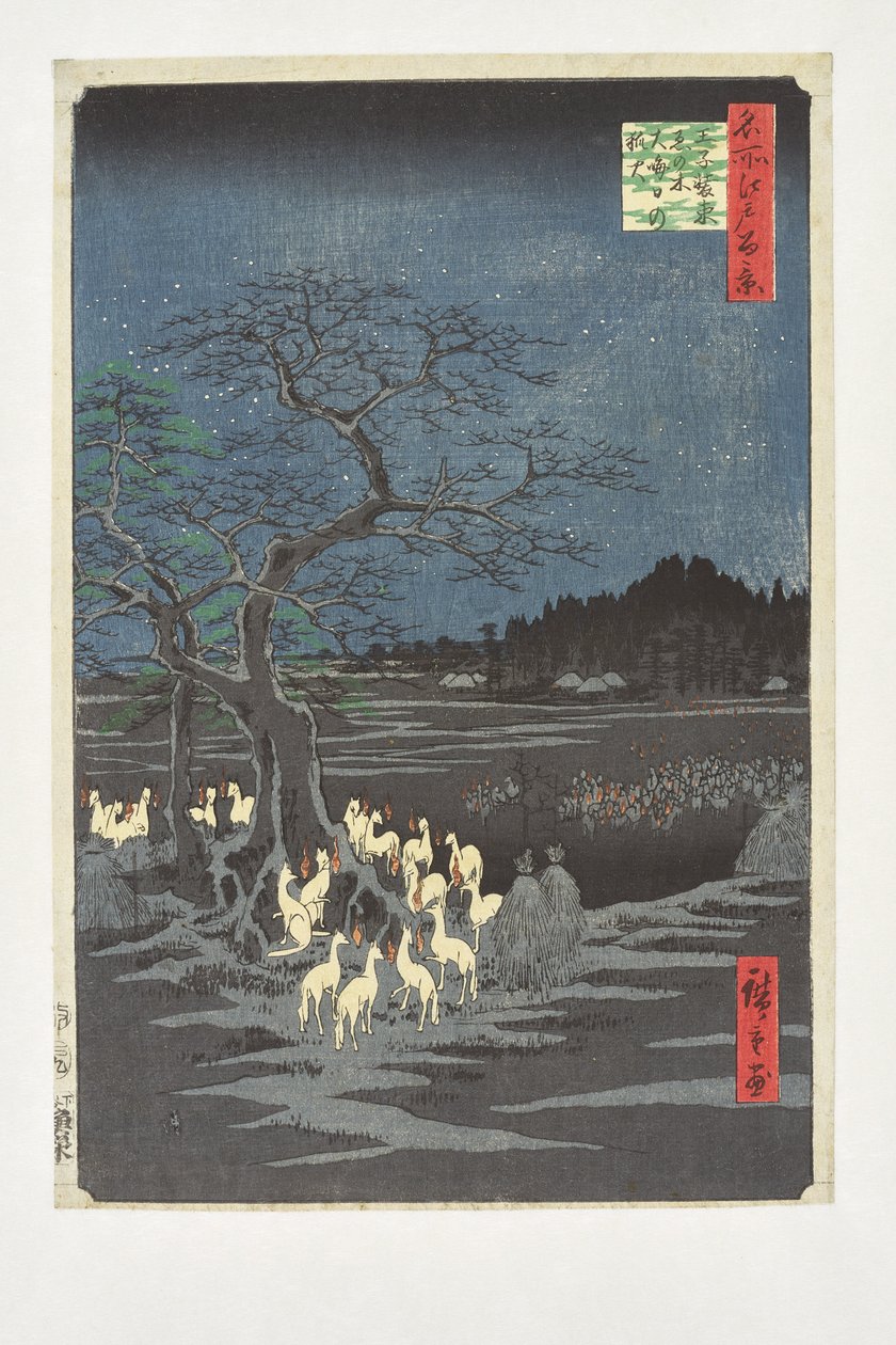 Räveld på nyårsnatten under enokiträdet nära Ōji, ur serien "Ett hundra berömda vyer över Edo" av Utagawa Hiroshige