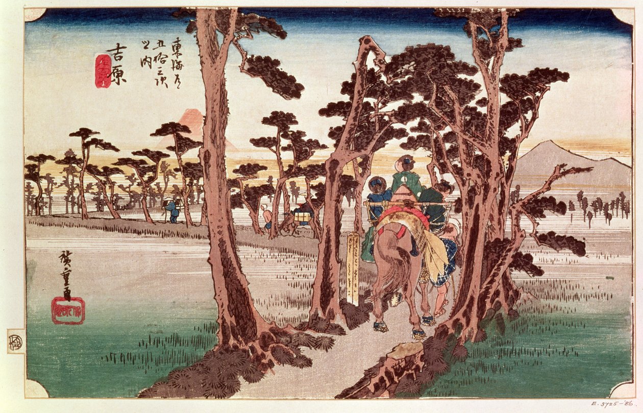 Fuji från Yoshiwara från 53 Stations of the Tokaido, ca 1833 (träkloss) av Utagawa Hiroshige