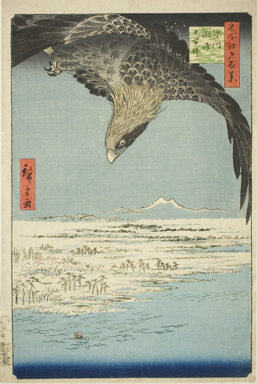 Fukagawa Susaki och Jumantsubo (Fukagawa Susaki Jumantsubo), från serien kei)” av Utagawa Hiroshige