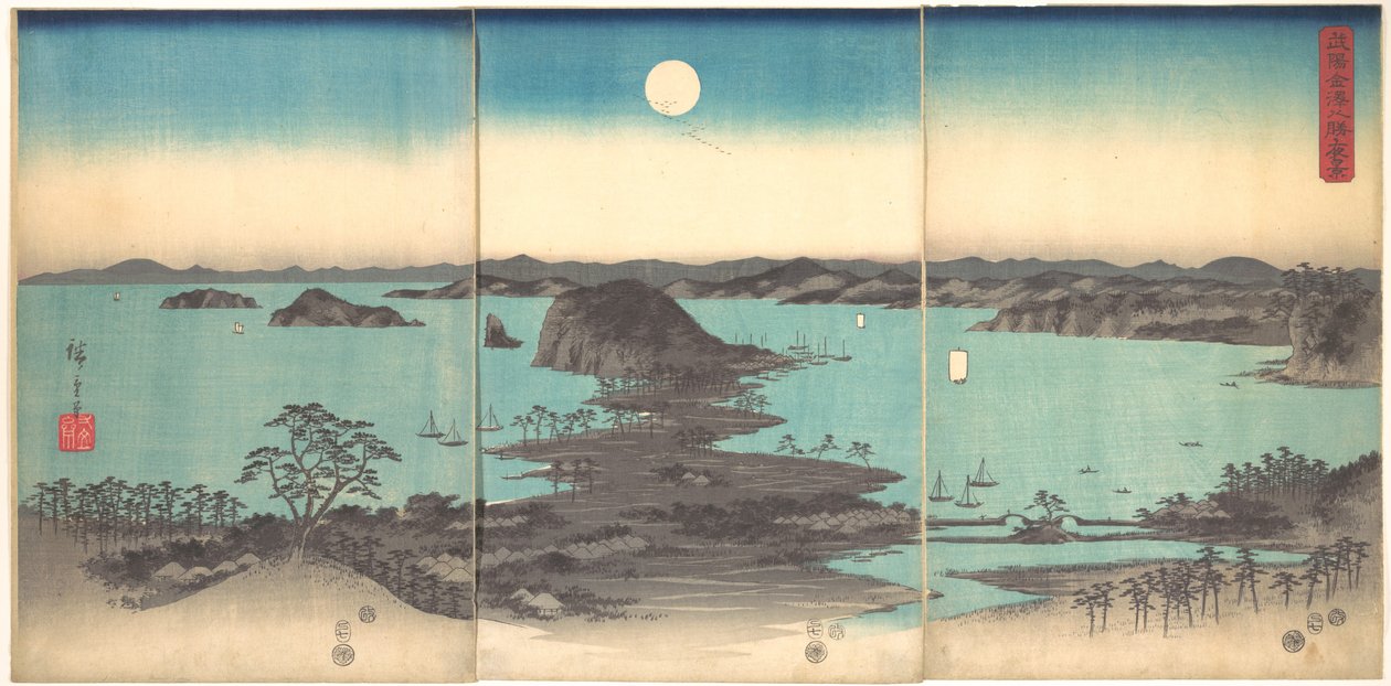 Fullmåne vid Kanazawa, Musashi-provinsen av Utagawa Hiroshige