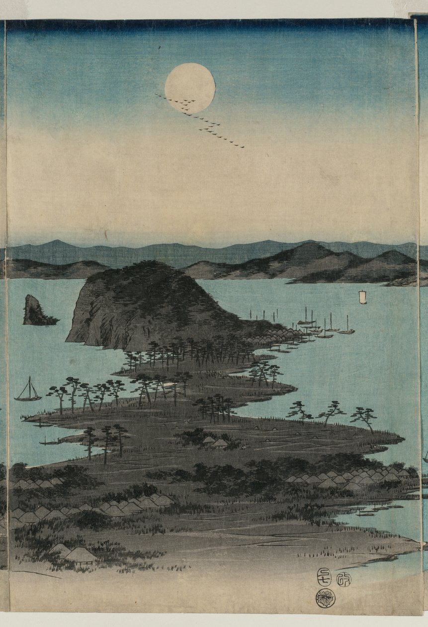 Fullmåne över Kanazawa, Musashi av Utagawa Hiroshige