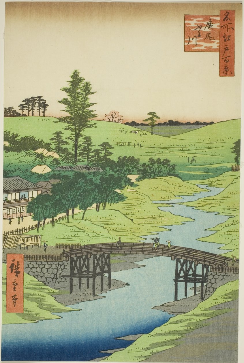 Rive Furukawa, Hiroo (Hiroo Furukawa), från serien "Ridge dre d fa net s view ws of Edo (One Hundred Famous Views of Edo)" av Utagawa Hiroshige