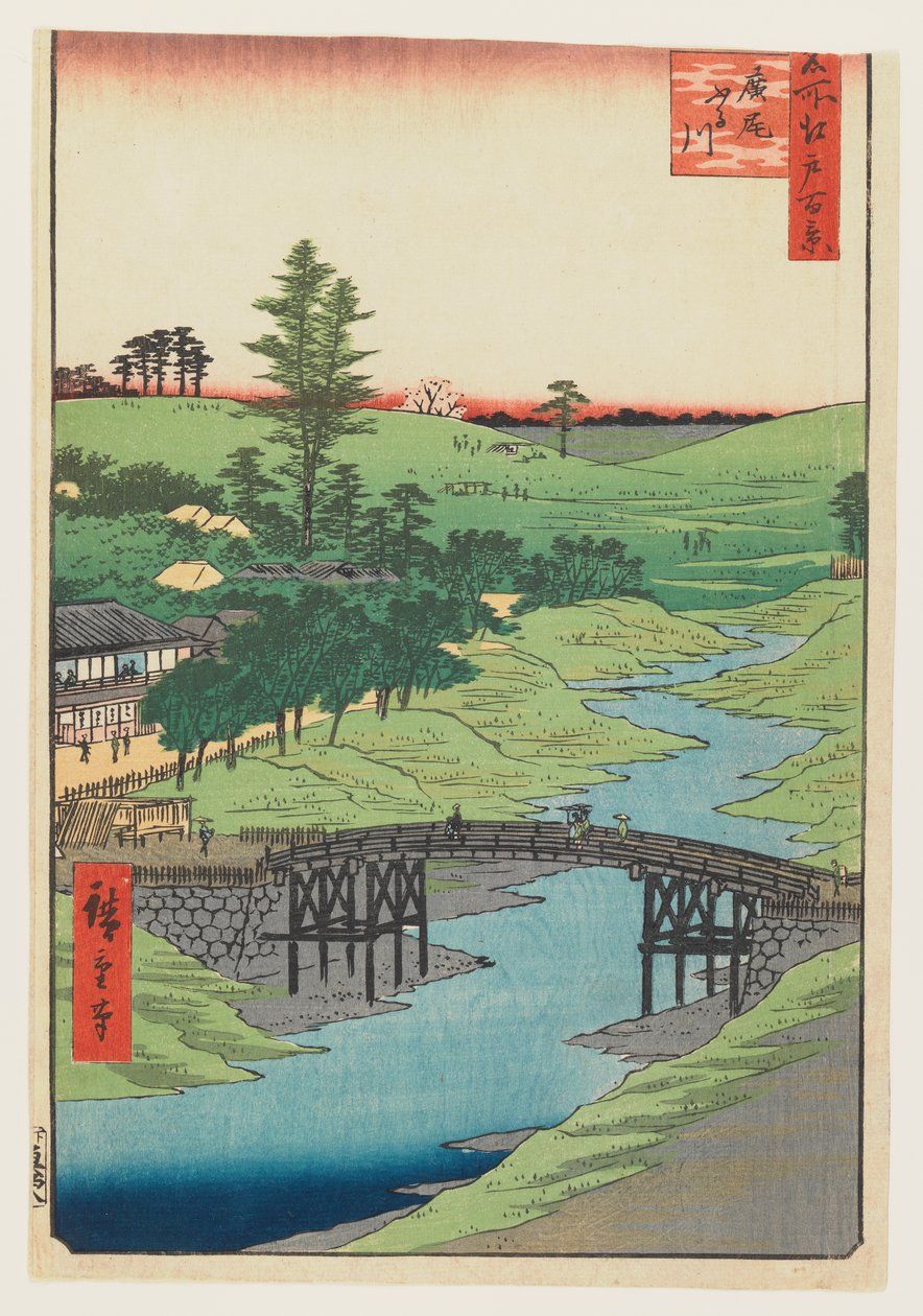 Furukawa River, Hiroo, 1856 (träblock i färg) av Utagawa Hiroshige