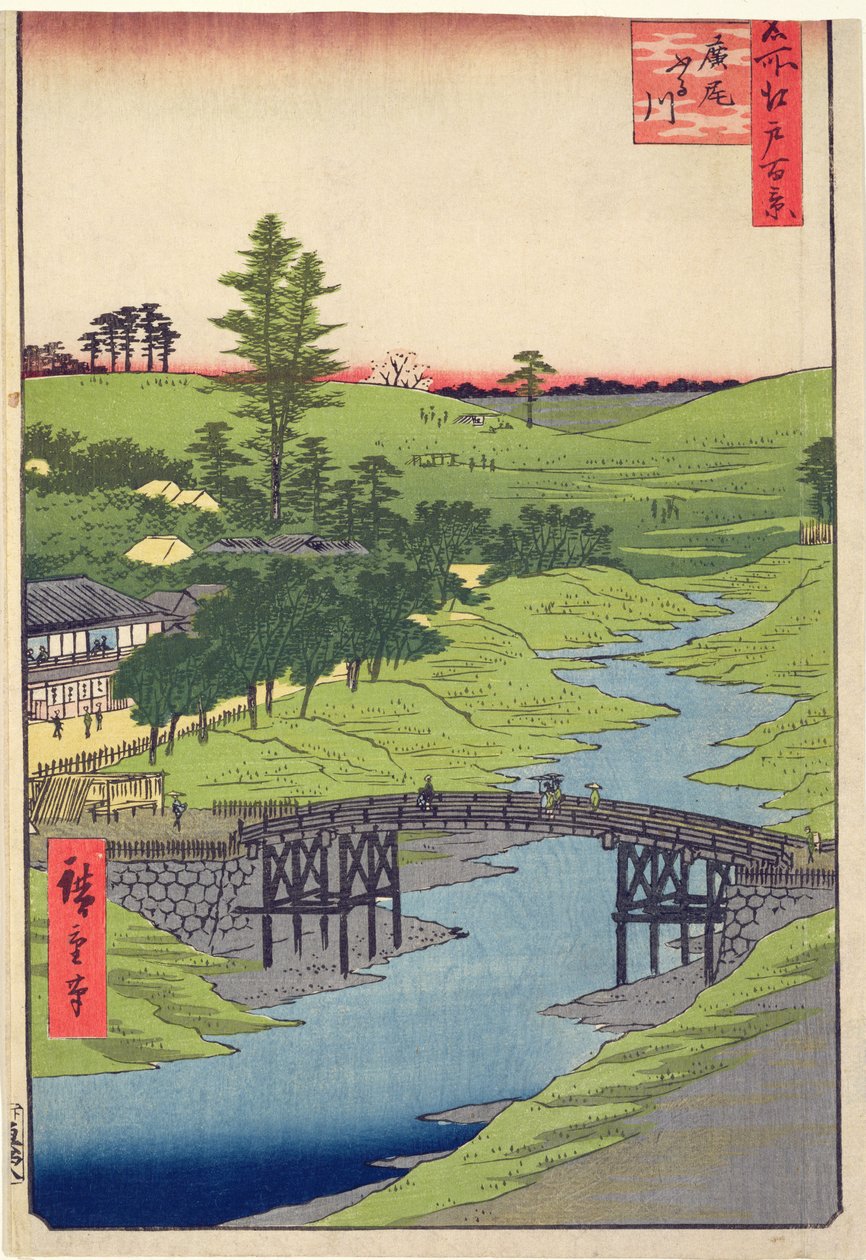 Furukawa River, Hiroo från Hundra berömda vyer av Edo juli 1856 (träblock i färg) av Utagawa Hiroshige