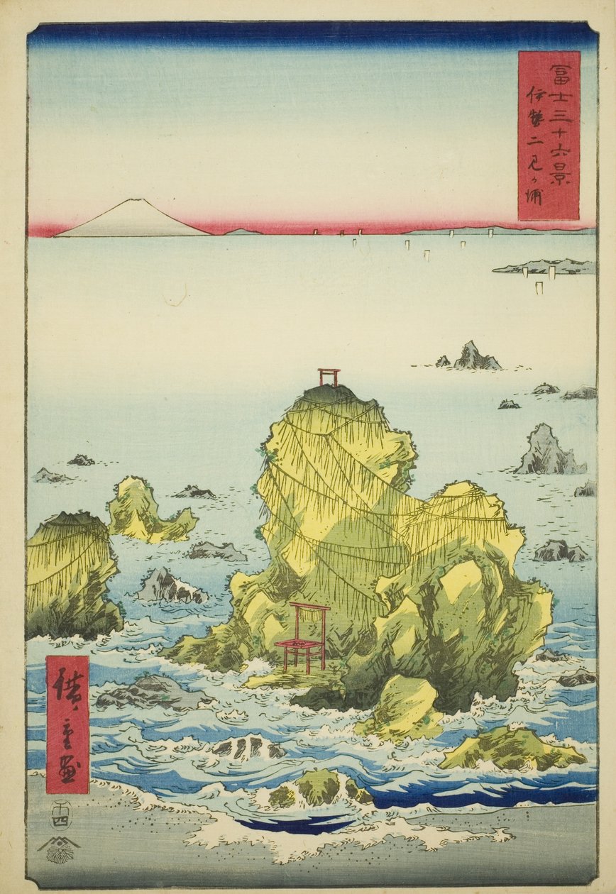 Futami Bay i Ise-provinsen (Ise Futamigaura), från serien "Trettiosex utsikter över berget Fuji (Fuji sanjurokkei)" av Utagawa Hiroshige