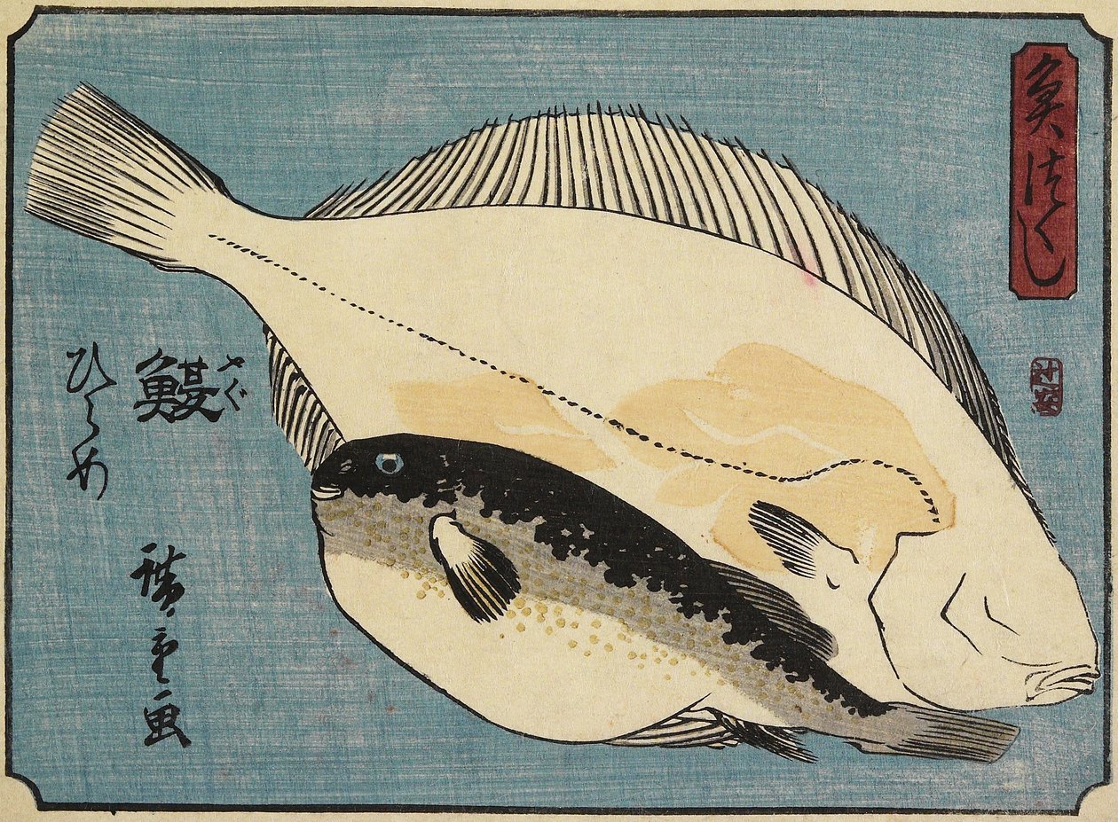 Globefish och flundra, 1830-1844 av Utagawa Hiroshige